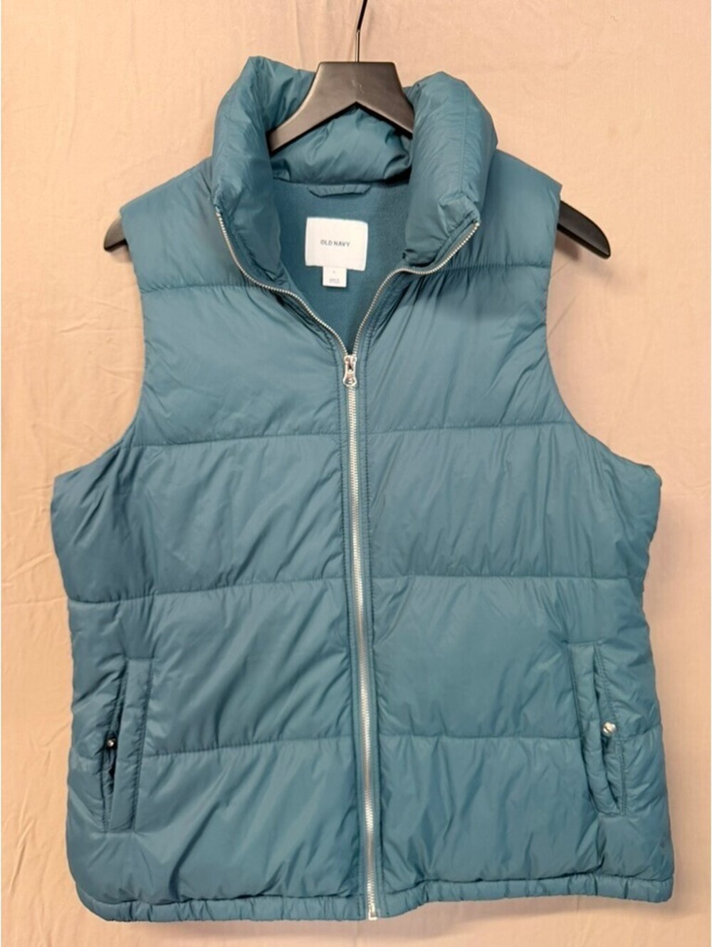 Old Navy Teal Blue Puffer Vest Women Large Fleece Lined